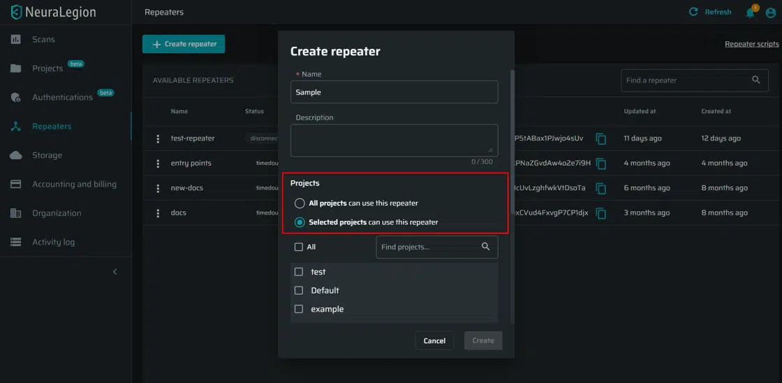 select-repeater-for-project